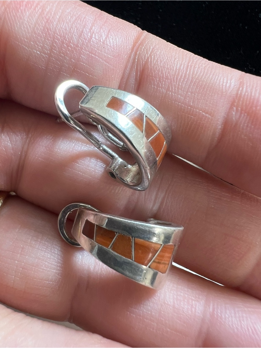 Vintage likely Native American ( Navajo?)sterling silver huggie hoop earrings